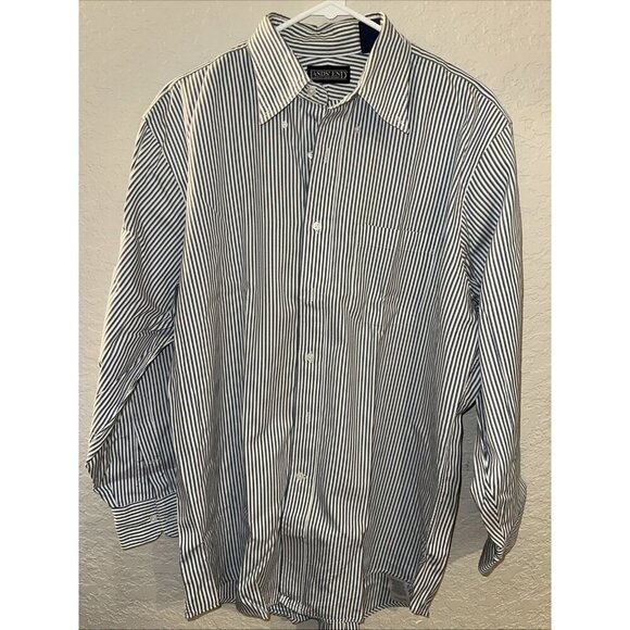 Lands End Long Sleeve Men’s Blue Stripped Button Down Shirt - Picture 2 of 4